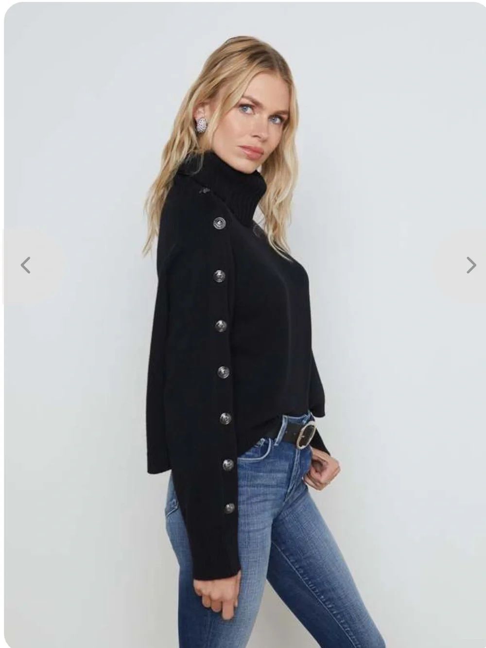 L'AGENCE Kenny Cold Shoulder Sweater Black Button Knit Women’s SIZE MED - Picture 2 of 13